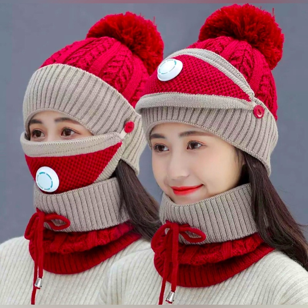 COPY - 3 in 1 women winter knitted hat scarf and nose mask set